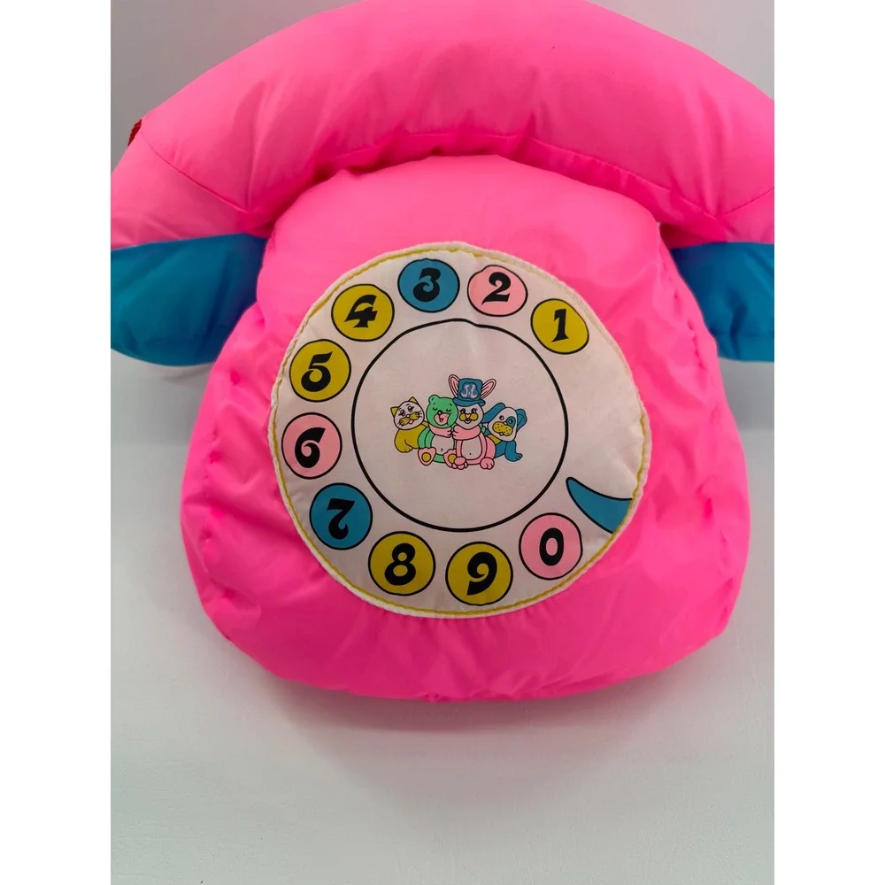 Vintage Nylon Telephone Pillow Kids Neon Pink Blue Rotary Dial Toy Plush New